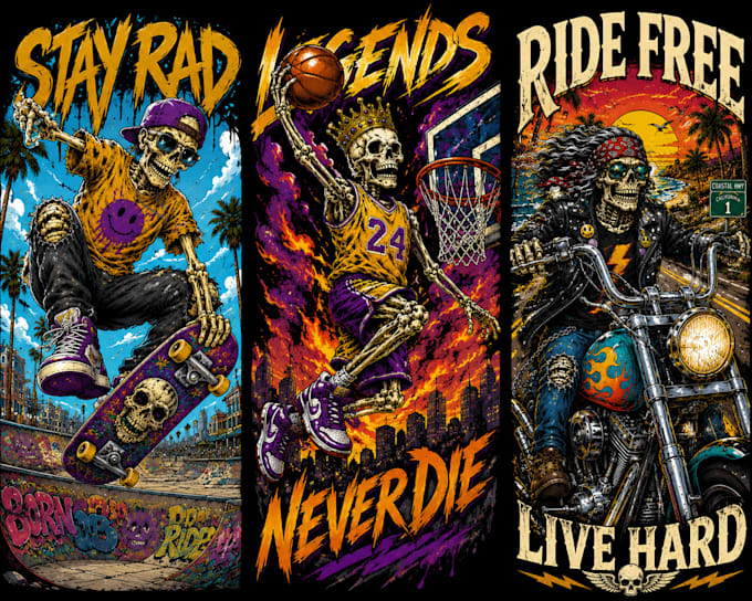 hand draw skull n skeleton illustrations