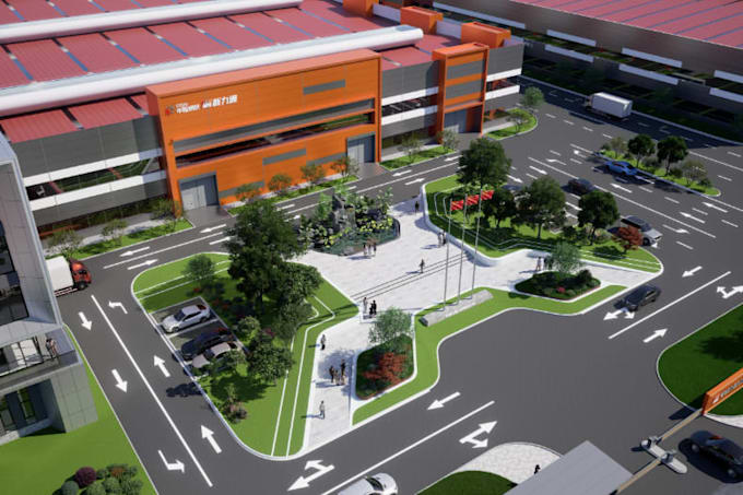visualize 3d building,production facilities, warehouse, factory 3d render,revit