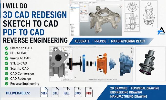 do 3d cad redesign, sketch to cad, pdf to cad and reverse engineering