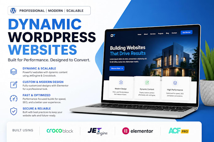 build a dynamic wordpress website with crocoblock, jetengine, elementor, acf pro