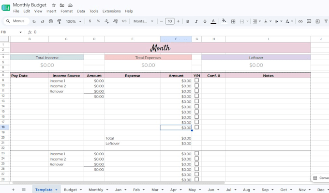 create an income budget spreadsheet