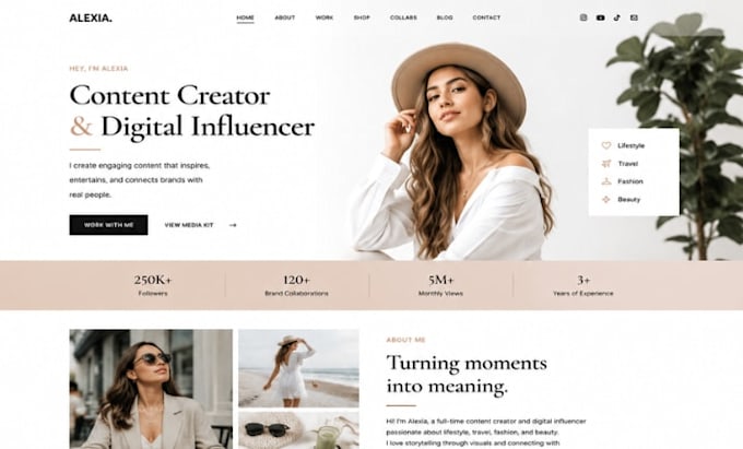 build squarepace content creator website influencer portfolio website