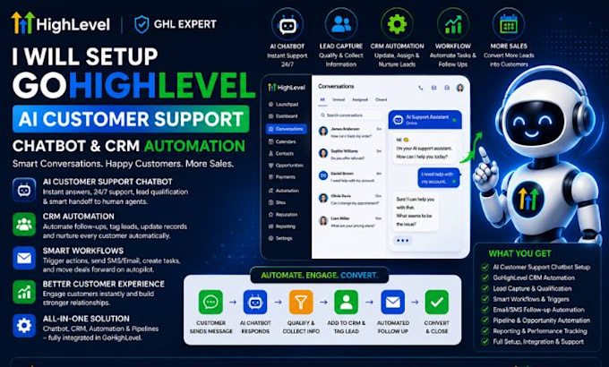 setup gohighlevel ai customer support chatbot and CRM automation