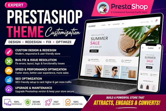 customize prestashop theme, redesign store, fix bugs and optimize SEO