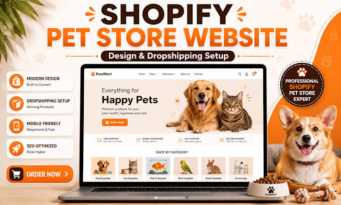 build shopify pet store website design ecommerce dropshipping store for pet