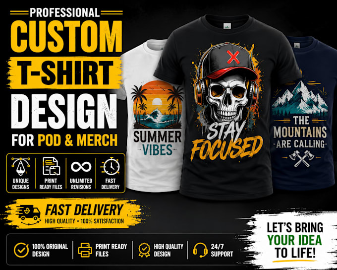 create custom t shirt design for print on demand, merch