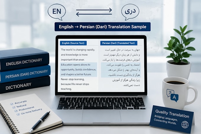 manually translate english to persian dari and persian dari to english