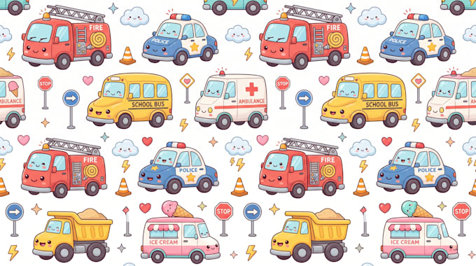 create seamless cartoon vehicle pattern designs