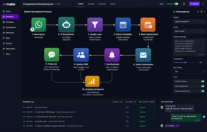 build ai appointment booking system, ai receptionist, scheduling automation