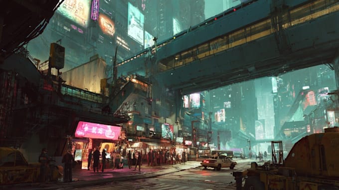 make stunning cyberpunk city illustrations