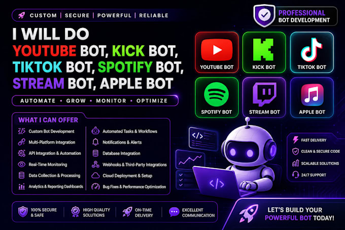 do youtube bot, kick bot, tiktok bot, spotify bot, stream bot, apple bot