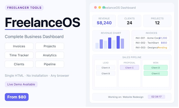build a freelancer CRM dashboard with invoices and project tracker