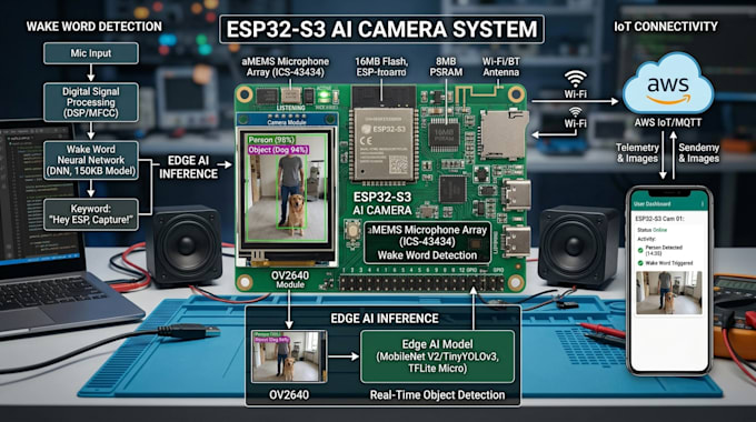 design esp32 s3 ai camera, wake word detection and edge ai iot systems