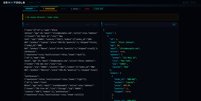 fix and format your json, XML, yaml or CSV data