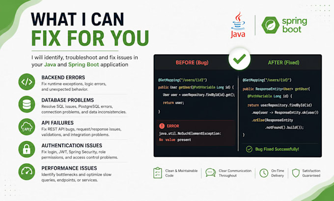 fix bugs in your java and spring boot application