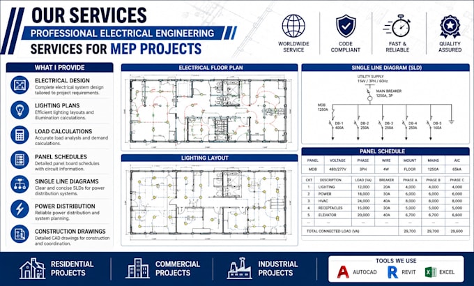 create electrical panel schedules circuit design lighting power distribution