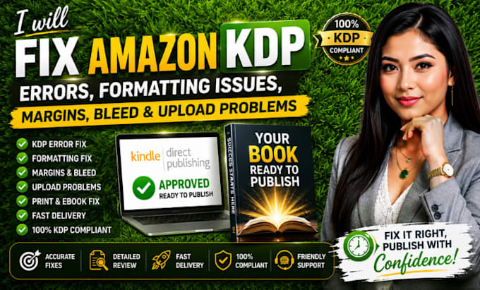 fix amazon KDP errors, formatting issues, margins, bleed and upload problems