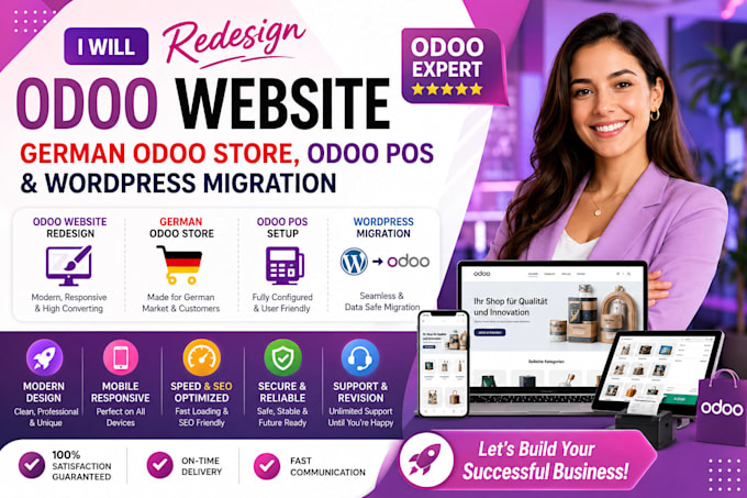 redesign odoo website, german odoo store, odoo pos, and wordpress migration