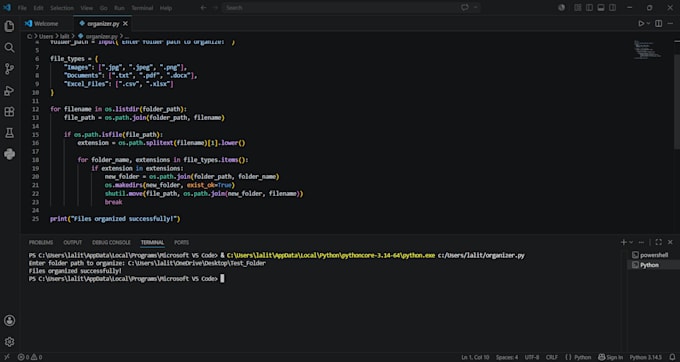 create python file automation and file organizer scripts