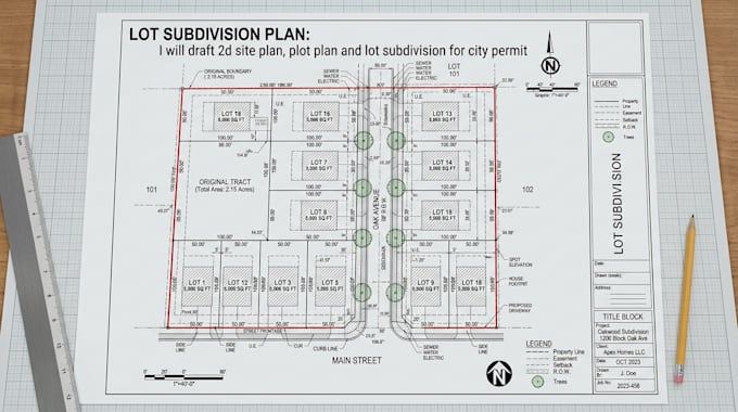 draft 2d site plan, plot plan and lot subdivision for city permit
