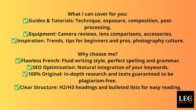 write articles in french about photography