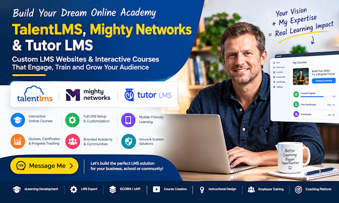 build interactive lms website or course for talentlms, mighty network, tutorlms