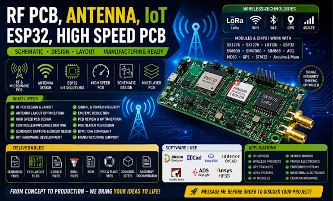 design rf pcb antenna iot esp32 high speed pcb and schematic