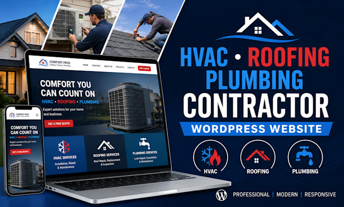 design hvac roofing plumbing contractor wordpress website