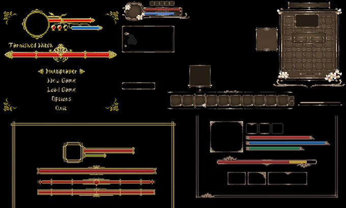 do pixel game UI, hud, menu bar, gui asset, pixel bar, frame and retro interface