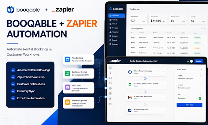 setup booqable zapier rental booking automation workflow