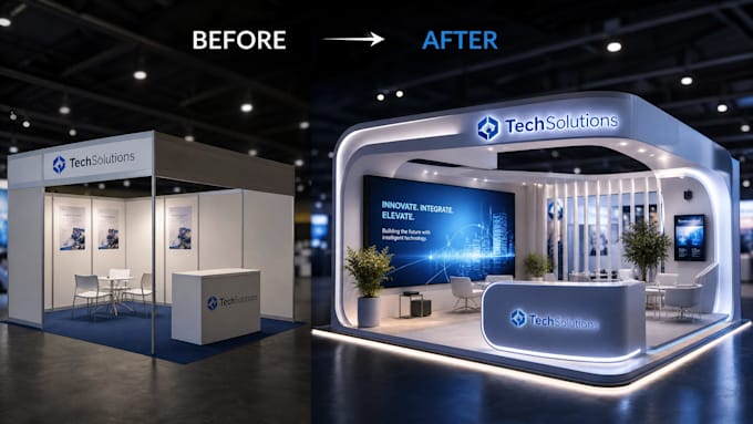do 3d booth design and redesign and 3d booth update for exhibition refresh