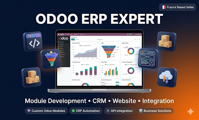 develop, customize odoo erp modules, odoo website design, CRM and automation