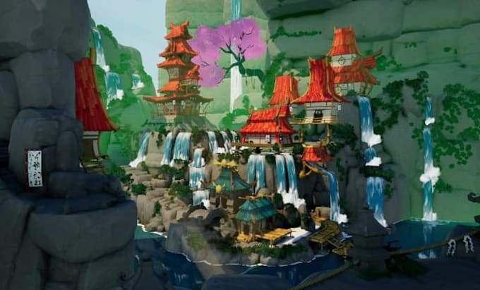 create stylized low poly 3d game environment, fantasy map for unity unreal