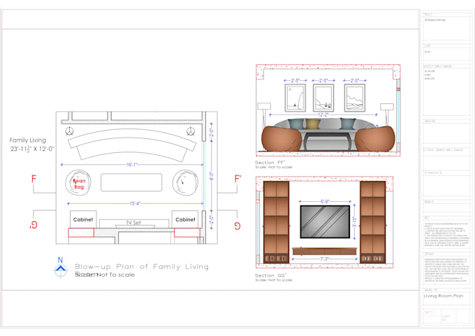 draw autocad 2d plan, furniture layout, section and elevation