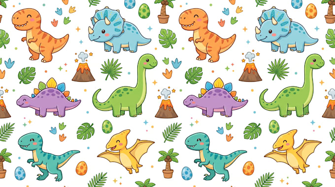 create seamless cartoon dinosaur pattern designs for fabric