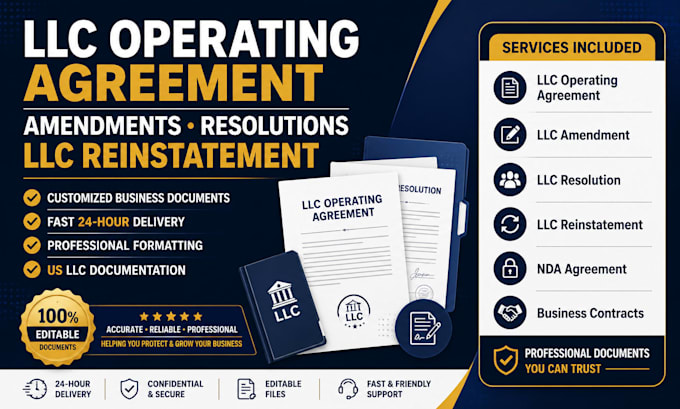 draft llc operating agreement, amendment, resolution and reinstate llc