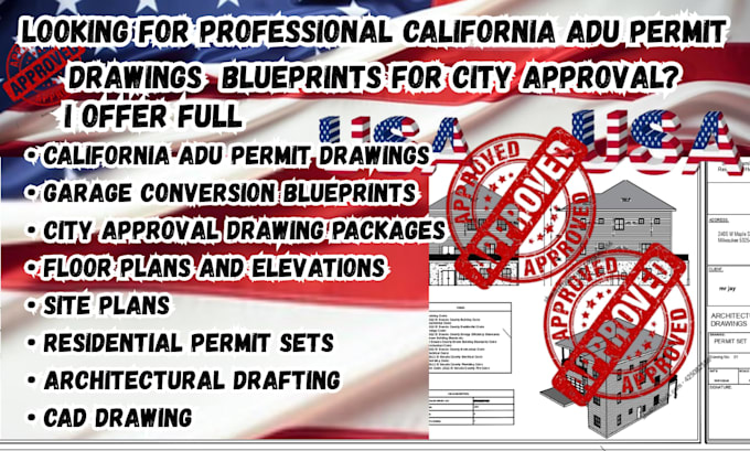 create california adu blueprint, garage conversion plan and permit