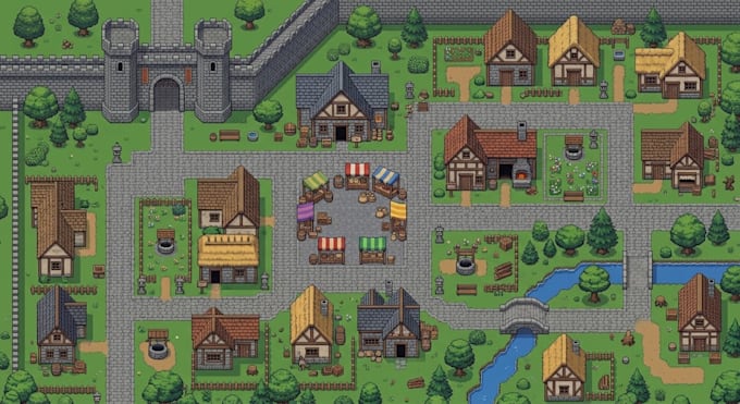 create 8bit 16bit pixel art background top down tileset tilemap rpg game assets