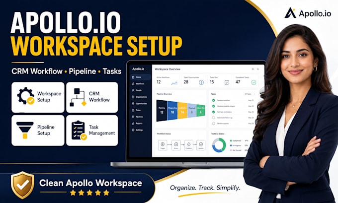 setup apollo io workspace, CRM workflow, pipeline and task management