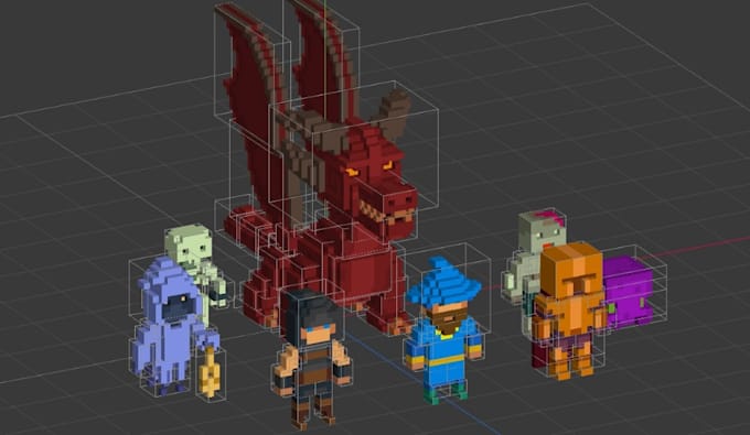create 3d minecraft character, blockbench assets, 3d voxel art for unity and ue5