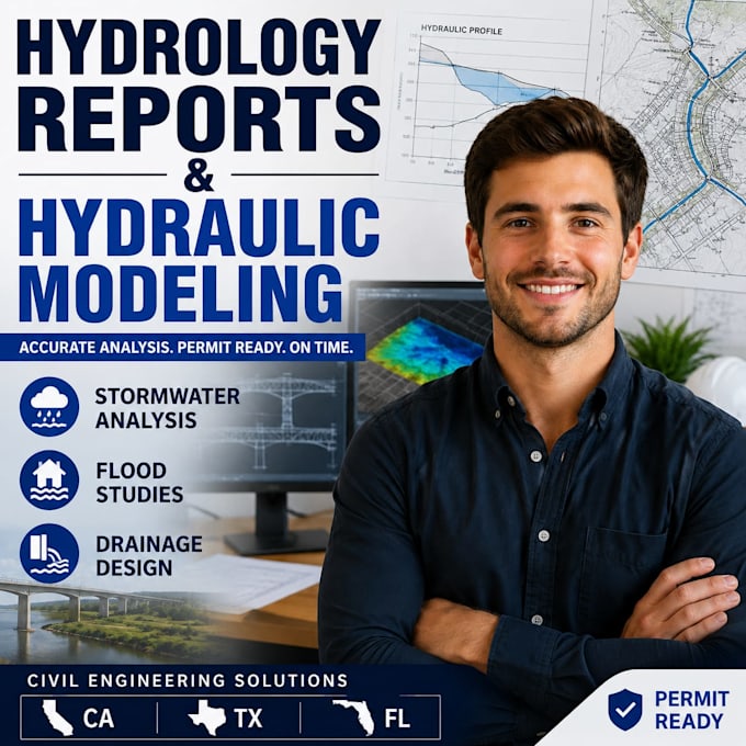 prepare hydrology and hydraulic reports ca tx fl