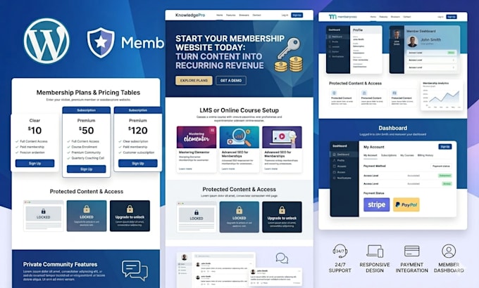 wordpress membership website with memberpress subscription setup