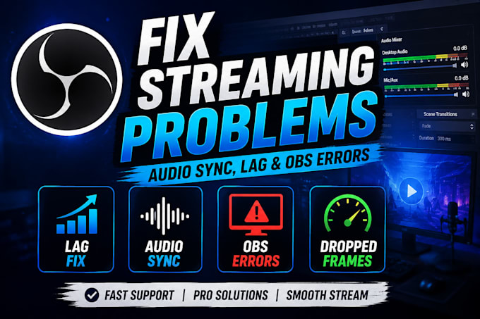 fix streaming problems, audio sync, lag, and obs errors
