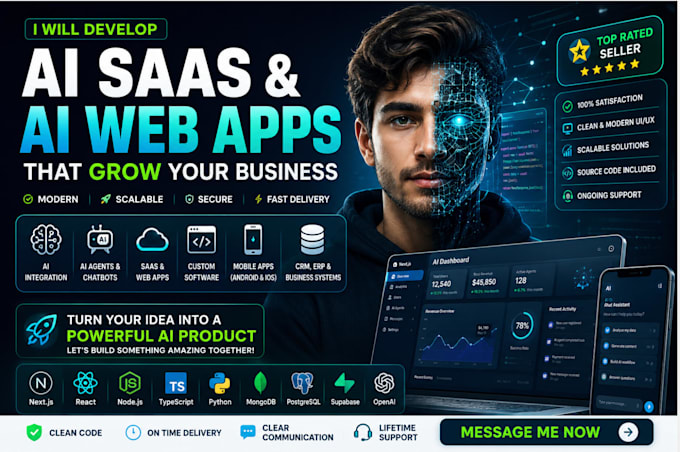 develop ai website, ai saas app, ai webb application, ai software development