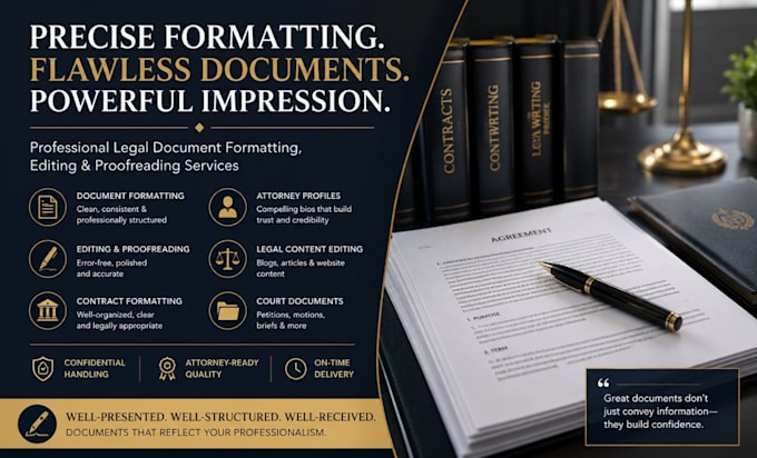 review, edit and professionally format legal document and contracts