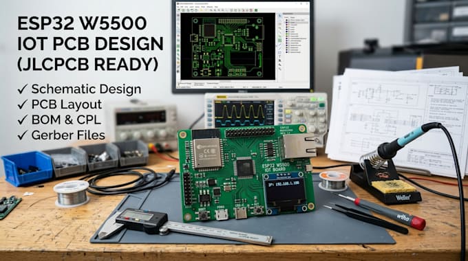 design esp32 w5500 iot pcb for jlcpcb assembly ready production