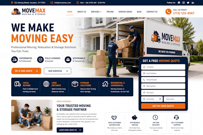 design moving, relocation, storage, and a business website