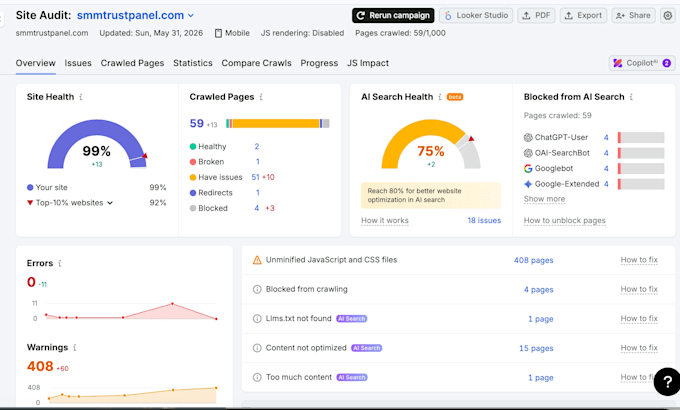 do a comprehensive technical seo audit and fix errors