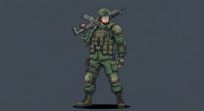 draw 2d game art military character design