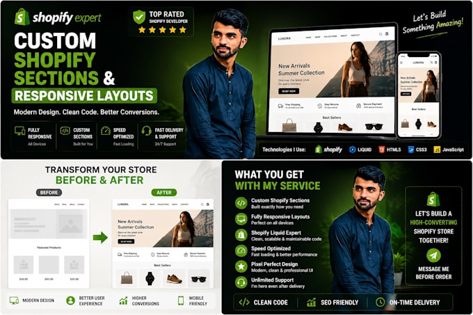 create custom shopify sections and responsive layouts